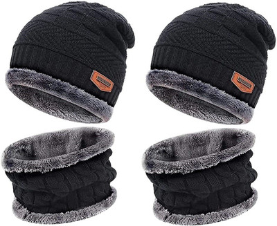 Red Ballons Solid Beanie Cap(Pack of 2)