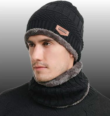 FANCYFREAKS Self Design Beanie Cap(Pack of 2)