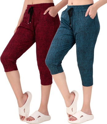 STYOXA Women Dark Blue, Maroon Capri