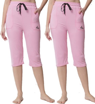 ANIXA SwellSwag Women's Pink & Pink Cotton Plain Capri Pack of 2 Women Pink Capri