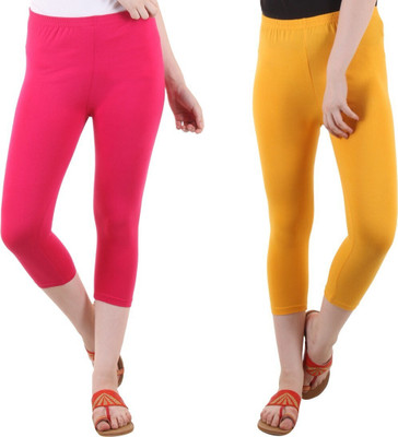 DIAZ Cotton Lycra plain capri for women,capri for ladies Women Pink, Yellow Capri