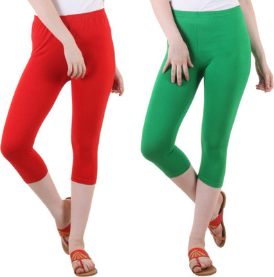 DIAZ Cotton Lycra plain capri for women,capri for ladies Women Red, Green Capri