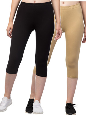 CKARFE Women Cotton Lycra Capri Women Beige, Black Capri