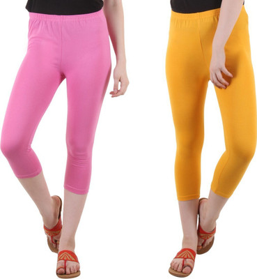 DIAZ Cotton Lycra plain capri for women,capri for ladies Women Pink, Yellow Capri