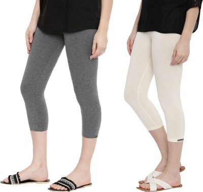 BlackCoal Womens 4 Ways stretchable 3/4 Leggings Women Grey, White Capri