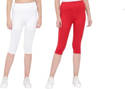 DR Enterpises Cotton Lycra plain capri for women,capri for ladie Women Red, White Capri