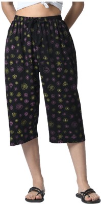 IndiWeaves Women Cotton Capris Women Reversible Black Capri