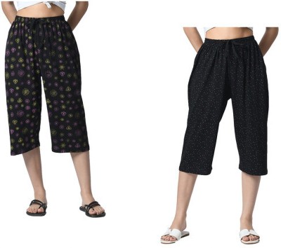 IndiWeaves Women Cotton Capris Women Reversible Black Capri