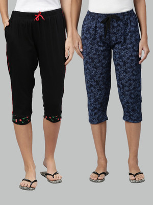 Kryptic Pure Cotton Capri relaxed fit with side pocket Women Blue, Black Capri