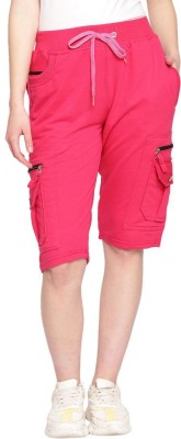 UZARUS Women's Cargo Capri Shorts With 9 Zippered Pockets Women Pink Capri