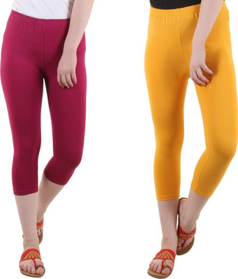 DIAZ Cotton Lycra plain capri for women,capri for ladies Women Maroon, Yellow Capri
