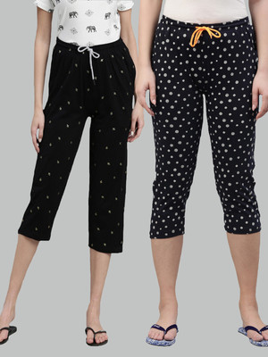 Kryptic Women Pure Cotton Relaxed Fit Capris with side pockets Women Black, Dark Blue Capri