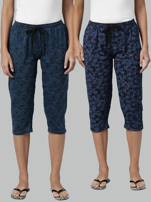 Kryptic Pure Cotton Capri relaxed fit with side pocket Women Blue, Black Capri