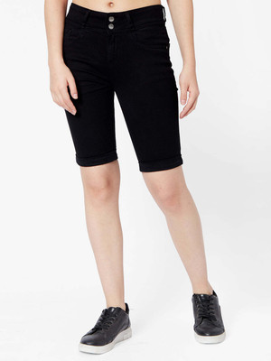 Kraus Jeans Women Mid-Rise Slim Fit Pedal Pusher Women Black Capri