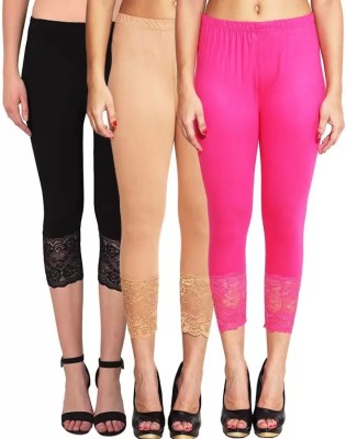 sr enterprises 3/4th/Calf Length Western Wear Legging Black+Beige+Pink Women Reversible Black, Beige, Pink Capri