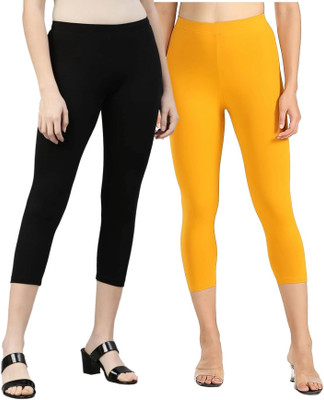 Rocksy 3/4th Capri leggings Women Black, Yellow Capri