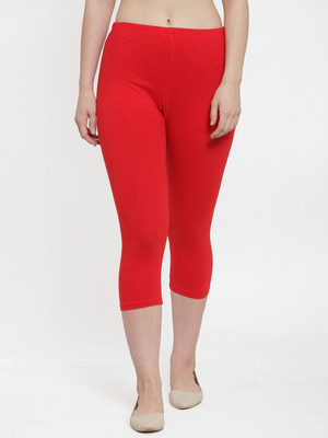 CKARFE Women Cotton Lycra Capri Women Red Capri