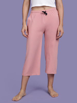 Kryptic cotton relaxed fit lounge capri with side pocket Women Pink Capri