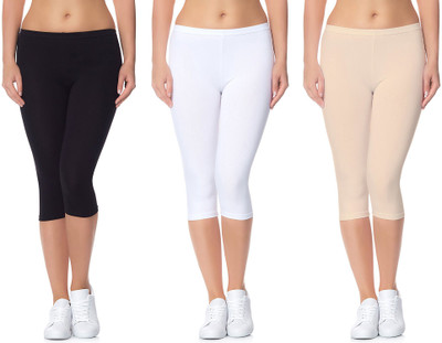 Lili Cotton Lycra 220 GSM Bio-Wash Women White, Black, Beige Capri