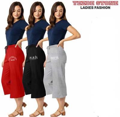 YAZDE STON Women Red, Black, Grey Capri