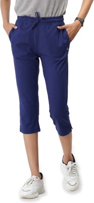 Ecolove Women's Cotton Capri Joggers with Drawstring, Athletic Cropped Sweatpants, Grey Women Dark Blue Capri