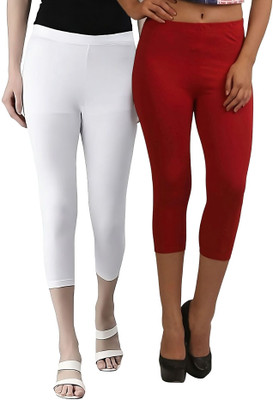 Rocksy 3/4th Capri leggings Women White, Maroon Capri