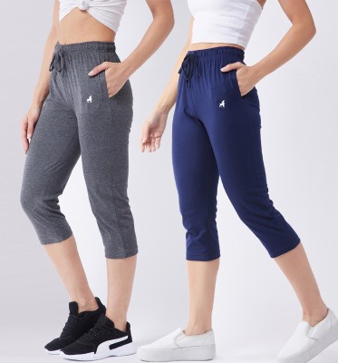 Modeve Women Grey, Dark Blue Capri