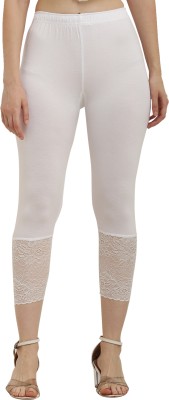 Shopbering Mid-Calf Length  Western Wear Legging(White, Self Design)