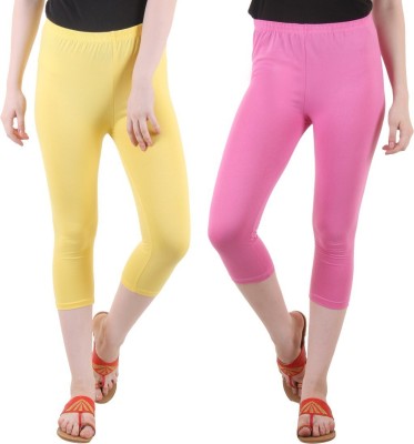 DIAZ Cotton Lycra plain capri for women,capri for ladies Women Pink, Yellow Capri