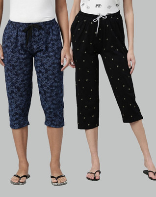Kryptic Pure Cotton Capri relaxed fit with side pocket Women Blue Capri