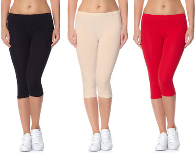 Lili Cotton Lycra 220 GSM Bio-Wash Women Red, Black, Beige Capri