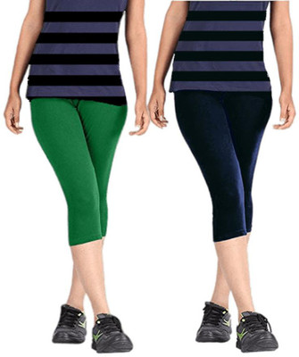 GlobyCraft Women's Slim fit cotton Capri Women Green, Dark Blue Capri