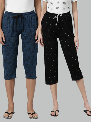 Kryptic Pure Cotton Capri relaxed fit with side pocket Women Blue, Black Capri