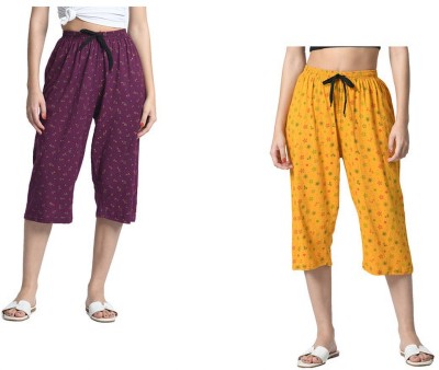 IndiWeaves Women Cotton Capris Women Reversible Yellow, Purple Capri