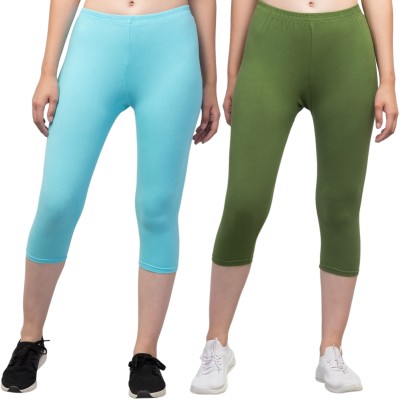 UllasPemium Cotton Lyvra Capri Women Light Blue, Dark Green Capri