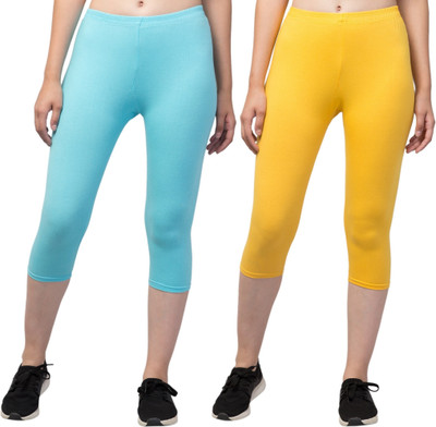 Aattirezone Women Light Blue, Yellow Capri