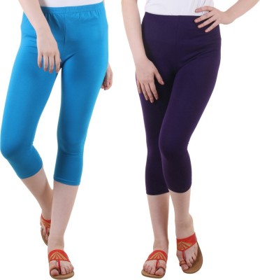 DIAZ Cotton Lycra plain capri for women,capri for ladies Women Purple, Light Blue Capri