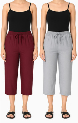 BRAND FLEX Women Maroon, Grey Capri