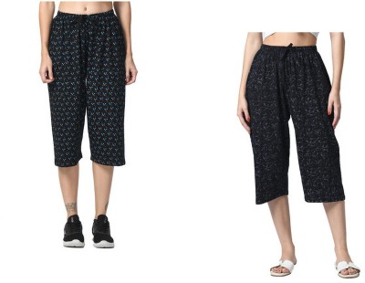 IndiWeaves Women Cotton Capris Women Reversible Black Capri