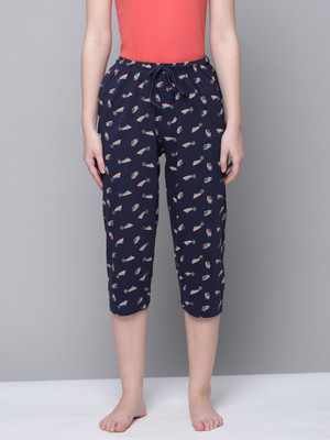 Kryptic cotton relaxed fit lounge capri with side pocket Women Dark Blue Capri