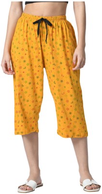 IndiWeaves Women Cotton Capris Women Reversible Yellow Capri