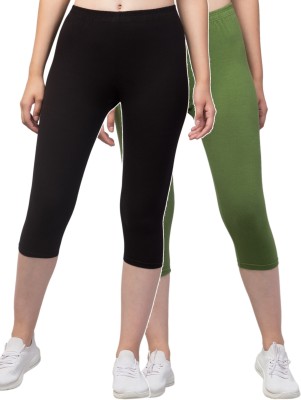 Attirezone Cotton Lyvra Capri Women Dark Green, Black Capri