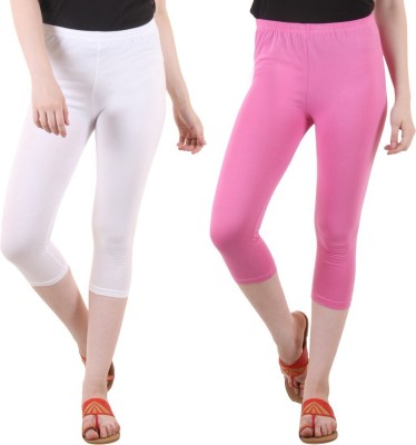 DIAZ Cotton Lycra plain capri for women,capri for ladies Women White, Pink Capri