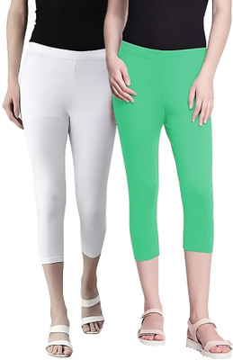 Rocksy 3/4th Capri leggings Women White, Light Green Capri