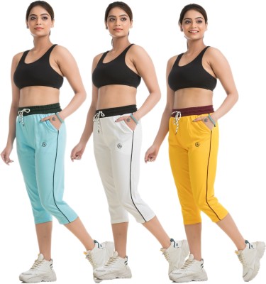 STYLE AK Women Light Blue, White, Gold Capri