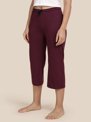 Kryptic cotton relaxed fit lounge capri with side pocket Women Red Capri