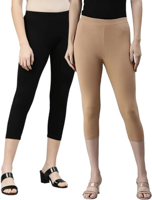 ZAYANQA 3/4th Capri leggings Women Black, Beige Capri