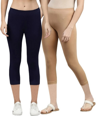ZAYANQA 3/4th Capri leggings Women Dark Blue, Beige Capri