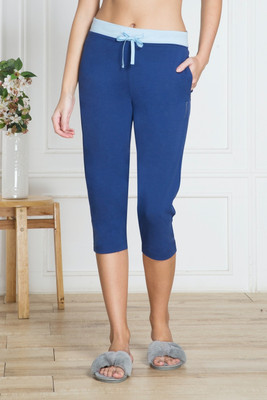 VAN HEUSEN Drawstring Waist And Reflective Trim Women Blue Capri