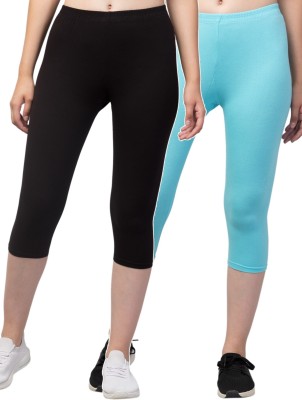 Attirezone Cotton Lyvra Capri Women Light Blue, Black Capri